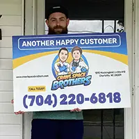 Crawl Space Brothers Charlotte NC | Gastonia NC | Crawl Space Encapsulate with 14 mil vapor barrier, install Aprilaire 1820 Dehumidifier, spray and scrub floor joists with YCS mold cleaner, install sump pump and basin, install new crawl space door. Happy Customer: Cody Hardin - 217 N. King St., Gastonia, NC 28052