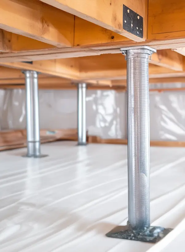An Encapsulated Crawl Space with Support Jacks